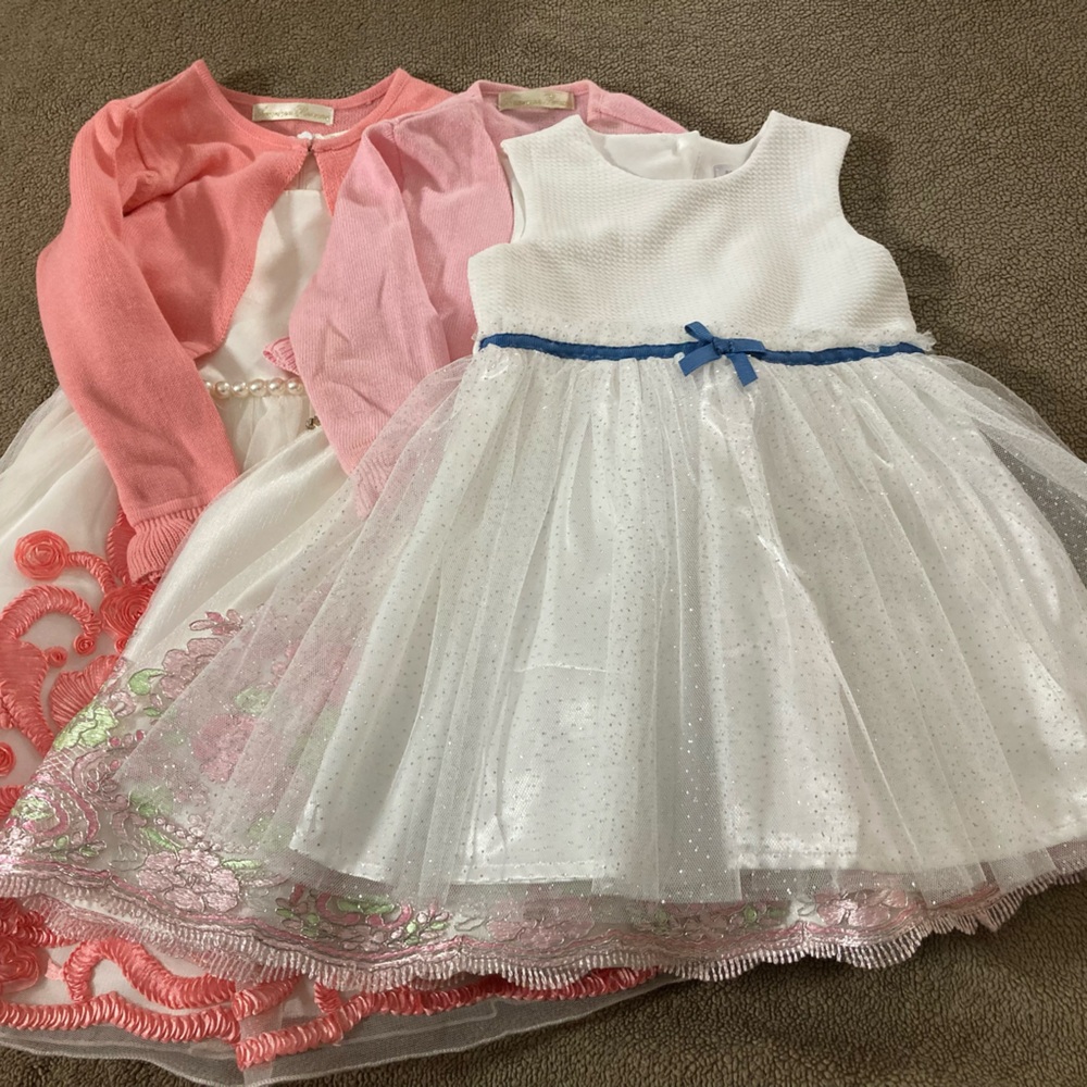 White Tulle Dress with Blue Ribbon Accent